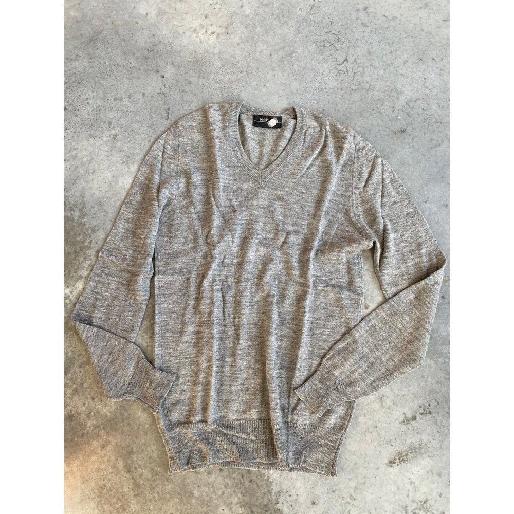 Mens Perini Sweater Cashmere Grey Thin Knit V-Neck Large